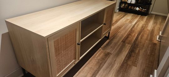 Light Wood TV Stand with Cane Doors