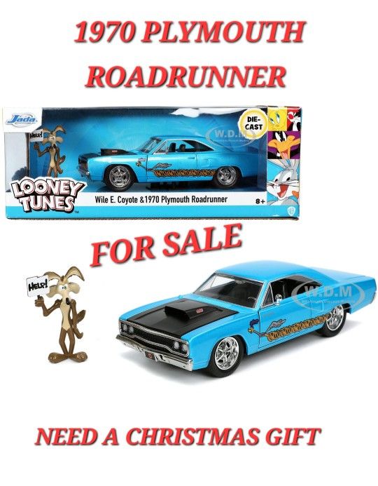 1970 PLYMOUTH ROADRUNNER & COYOTE FIGURINE LOONEY TUNES 1/24 JADA TOYS