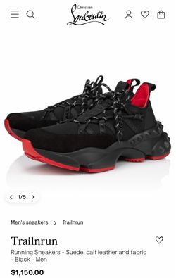 CHRISTIAN LOUBOUTIN TRAILNRUN BLACK RED LEATHER SNEAKERS LOGO SPIKES SZ 44 NEW