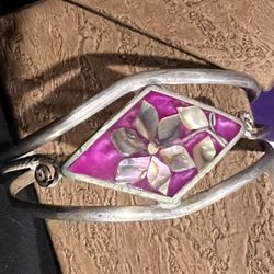 Vintage Silver Mother Of Pearl Alpaca Cuff Bracelet