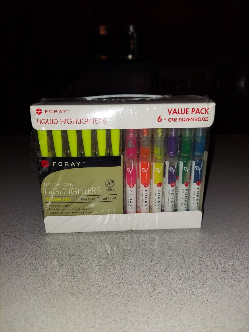 FORAY 6 ONE DOZEN BOXES ID FLUORESCENT LIQUID HIGHLIGHTERS NEW FACTORY SEALED 