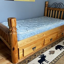 Wooden twin bed/mattress
