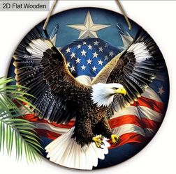 Freedom's Flight — Bald Eagle & Stars-and-Stripes Round Wood Sign