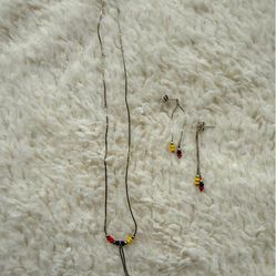 Silver Necklace & Earrings Set – Colombia Flag Colors – $20