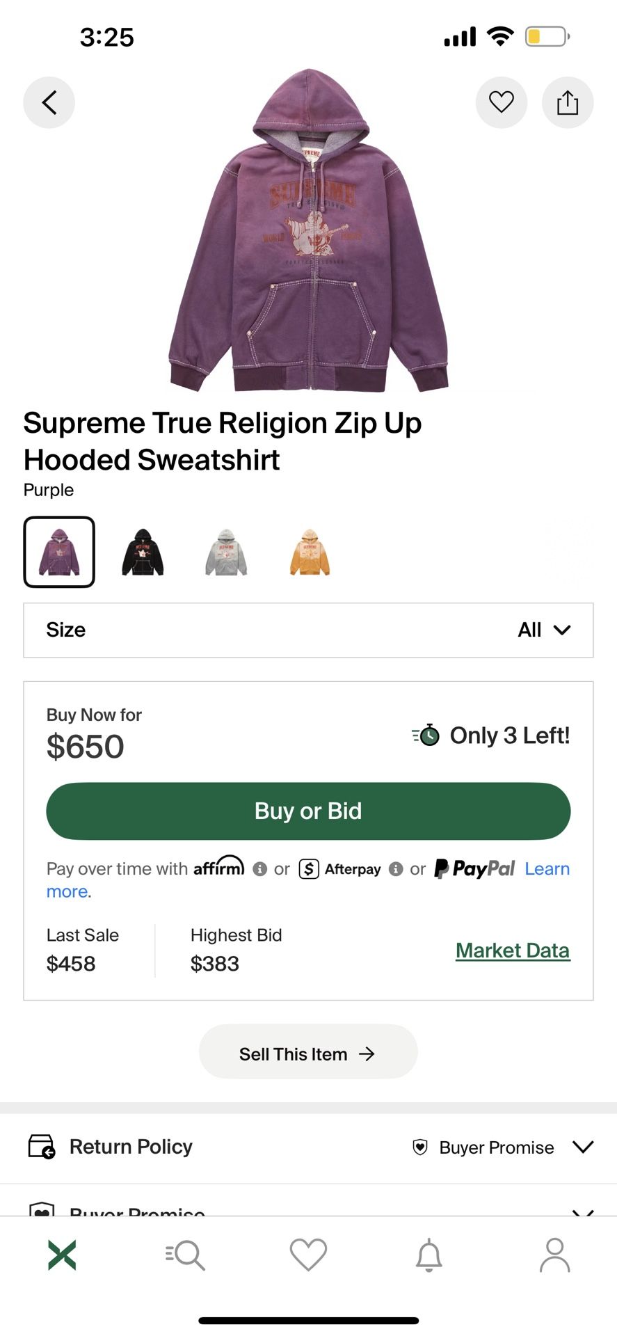 Supreme Collaboration w/ True Religion Purple Zip up hooded sweatshirt Limited edition