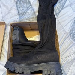 Black Suede Knee High Boots