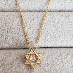 Stainless Steel Star Pendant With Floating Stone...17 .5 Inches Long 