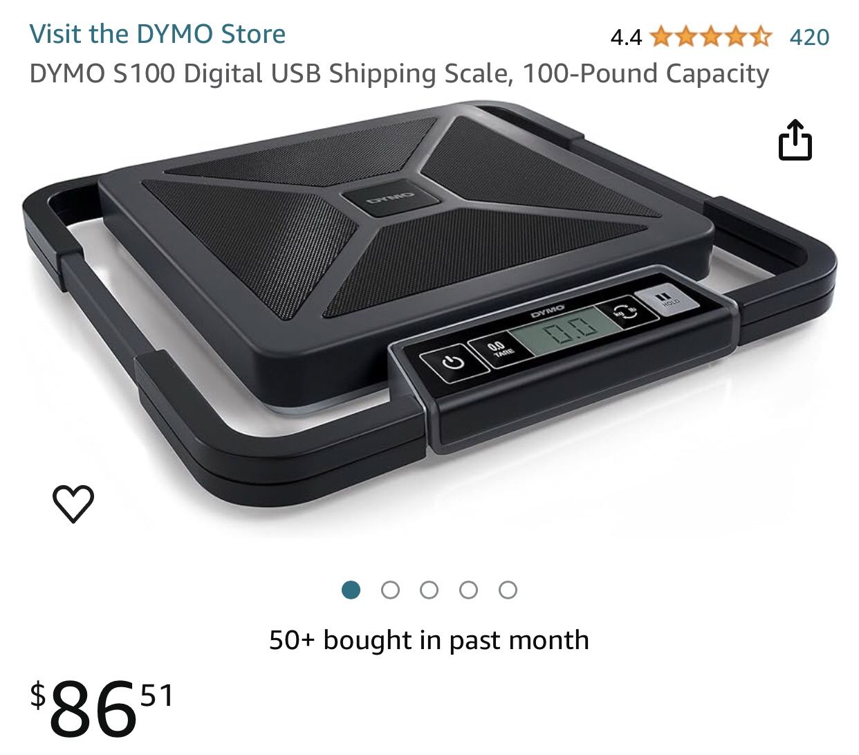 DYMO S100 Digital USB Shipping Scale, 100-Pound Capacity