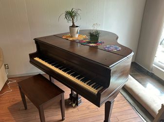 Classic Dark Wood Acoustic Grand Piano with Matching Bench