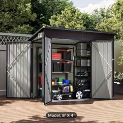 $280 firm!!! 8’x4’ Metal Storage Shed in box Approximately 7.69’x4.33’ with 2 front doors and a side door. NO HOLDS!!!