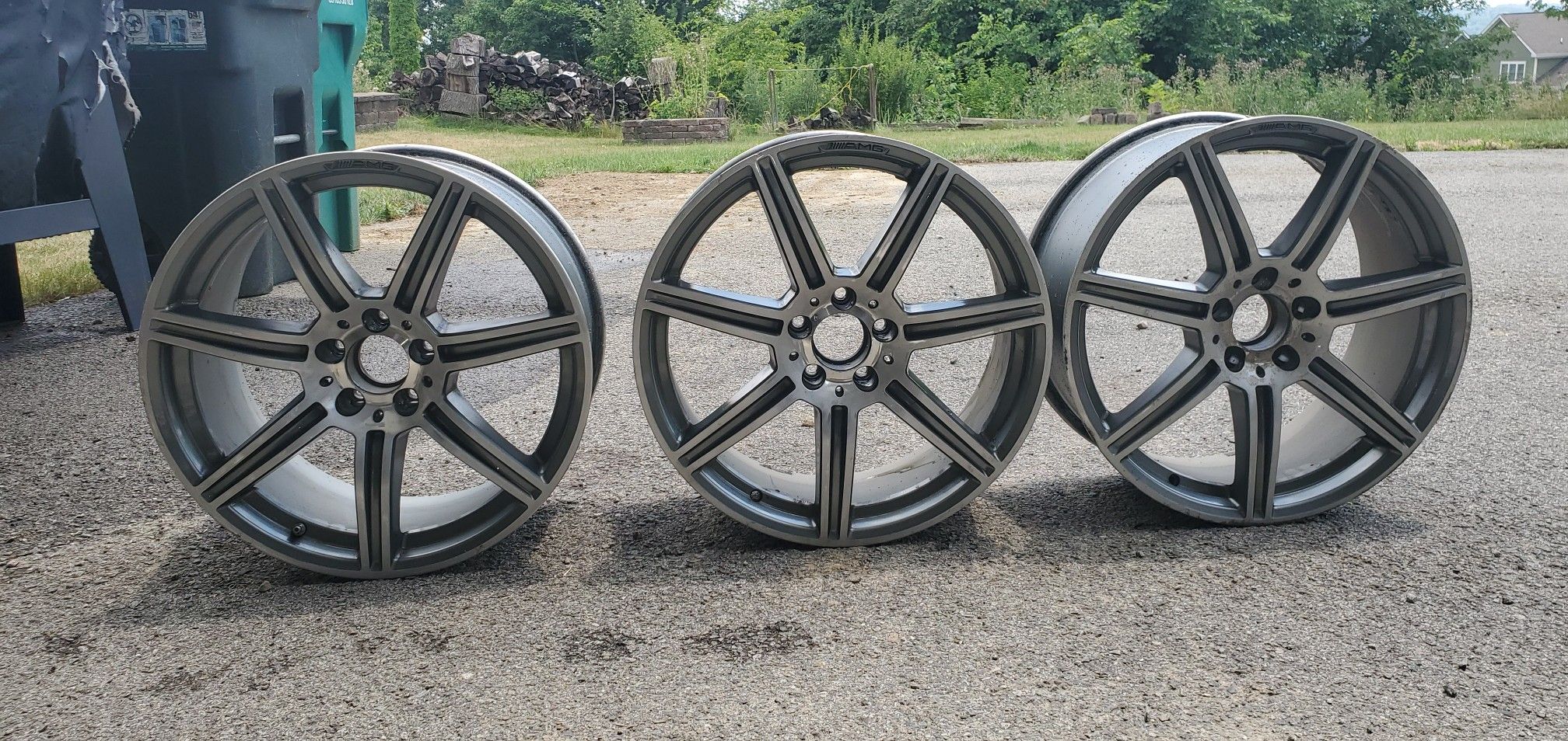 (3) 19 inch AMG Mercedes Rims/Wheels. (2) 19×8.5 and (1) 19×9.5. Fits S-Class and E-Class.