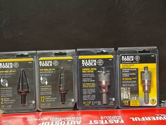KLEIN TOOLS 2 STEPS BIT#11 And #14 And 2 CARBIDE -TIPPED HOLE CUTTER #31876 And #31875 All 4 For $75