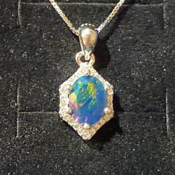 Black Opal Pendant Necklace 925