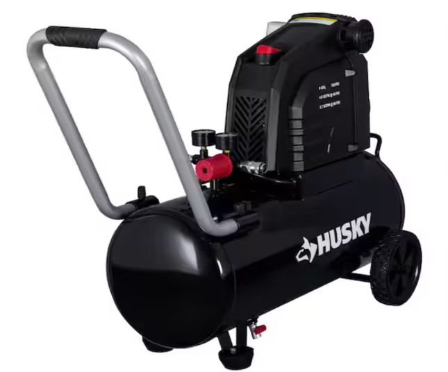 Husky 8 Gal. 150 PSI Portable Electric Oil-Free Horizontal Hotdog Air Compressor with Rubber Wheels and 1-Quick Coupler