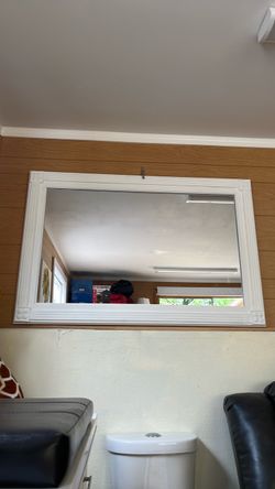 Large White Framed Wall Mirror