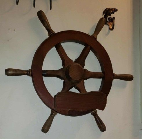 VINTAGE NAUTICAL OCEAN SEA WOODEN SHIP WHEELBOAT WOOD PLANTER FLOWER POT HANGING ACCENT WALL POCKET DECOR