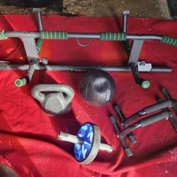 OVER DOOR PULL UP.   PUSH UP HANDLES. 8LB KETTLEBELL. 10LB BALL AND AB ROLLER
11525 S HALSTED DUNKIN DONUTS/7111.S WESTERN WALGREENS 
30$  CASH ONLY A