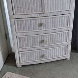 White Wicker Dresser And Matching Tall Chest