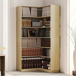 73 Inch Tall 6 Tier Corner Bookshelf with Open Storage, Wood L Shape Bookcase Rack