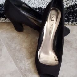 Black Velvet Peep Toe Pumps CL Laundry 7 1/2
