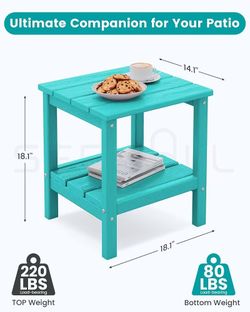 🥨1Pcs SERWALL 2-Tier HDPE Outdoor Side Table, Weatherproof Rectangular Adirondack Side Table, Aruba