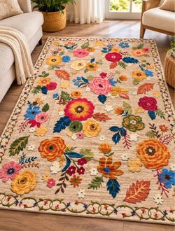 Beautiful Colorful Floral Area Rug – Vintage Boho Style – 6' x 9'