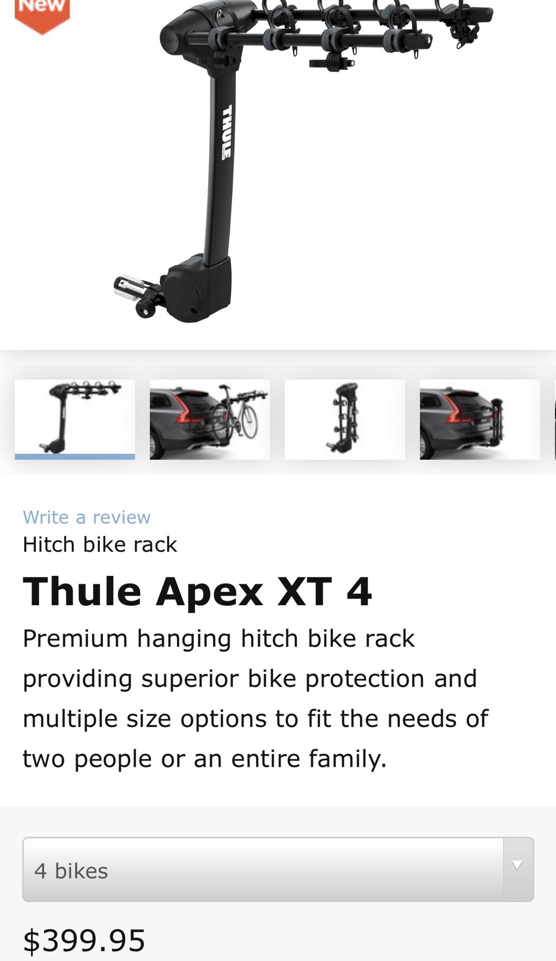 New 2019 Hitch THULE APEX XT 4 Bike rack.