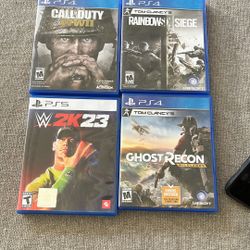 PS4/PS5 Game Bundle – WWE 2K23, Ghost Recon Wildlands, COD WWII, Rainbow Six Siege (Open Box, Like New)