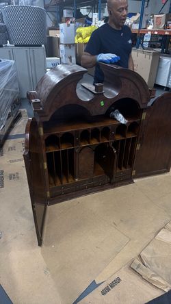 Ornate Mahogany Secretary Cabinet with Arched Top