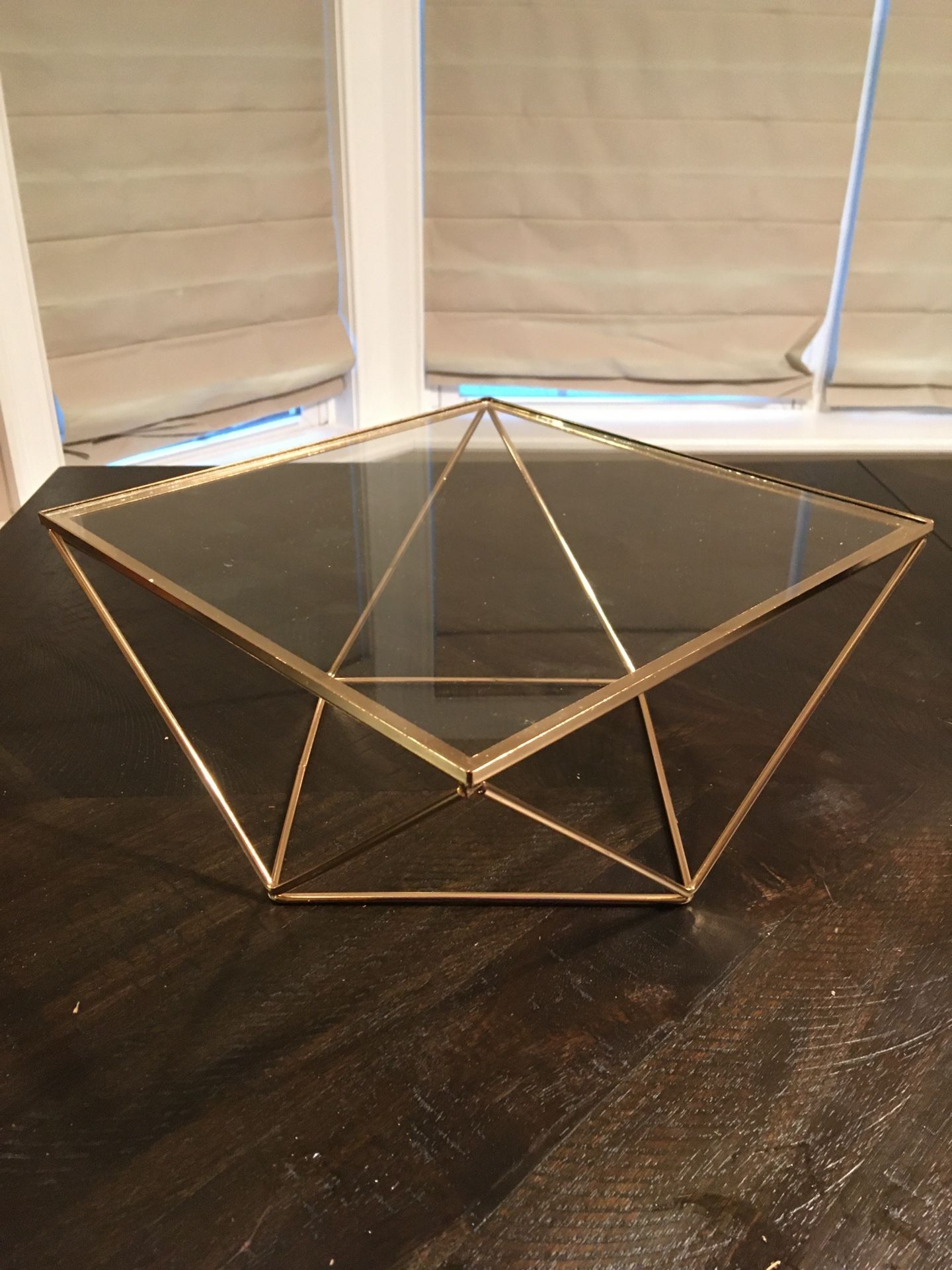 Gold Geometric Cake Stand With Glass Top- 12”