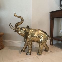Huge Mid Century Tarnished Brass Copper Elephant Statue