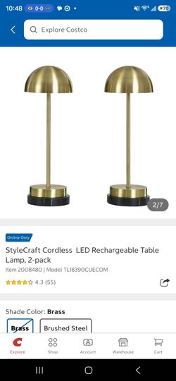StyleCraft Cordless LED Rechargeable Table Lamp 2-Pack