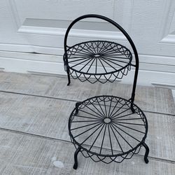 Black Metal 2-Tier Display Stand Cupcake Dessert Fruit Rack Serving Basket 14.5”