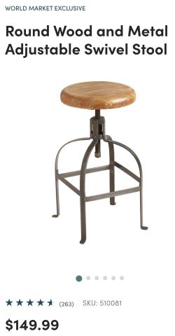 Round Wood and Metal Adjustable Swivel Stool (x4)