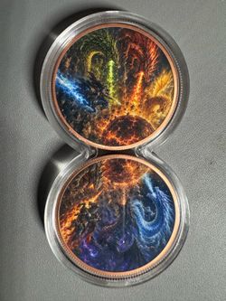 2 oz .999 Copper Dragon Fantasy Double Round Set