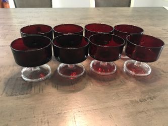 8 vintage luminarc red glass sundae desert dishes bowls-France