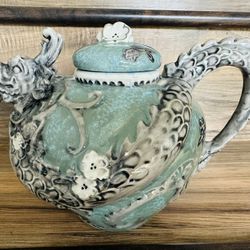 Beautiful Blue Sky Ceramics Jade Green Teapot Tea Pot Hand Painted Goldminc