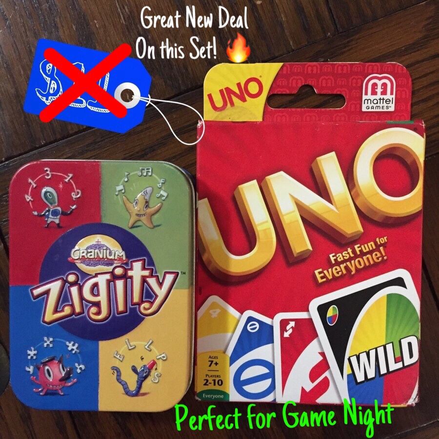 Cranium Zigity & Mattel Uno Card Game Bundle!