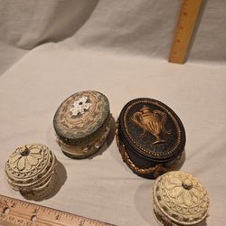 "Dezine" VTG 1990's Hand Painted Trinket Boxes, Lot Of 4,resin 