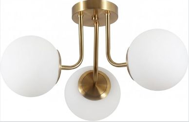 New 19.7” 3-Lights Semi Flush Mount Ceiling Light Fixture Brushed Gold Globe Sputnik Dimmable E26