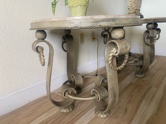Marble Top Console Table with Wrought Iron Base