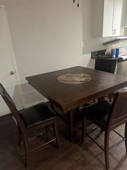 Counter Height Dining Table + 3 Chairs – Stone Center/Lazy Susan