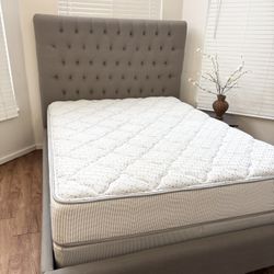 Queen Grey Tufted Upholstered Bed Frame w/ Mattress & Box Spring – Complete Set $350 OBO