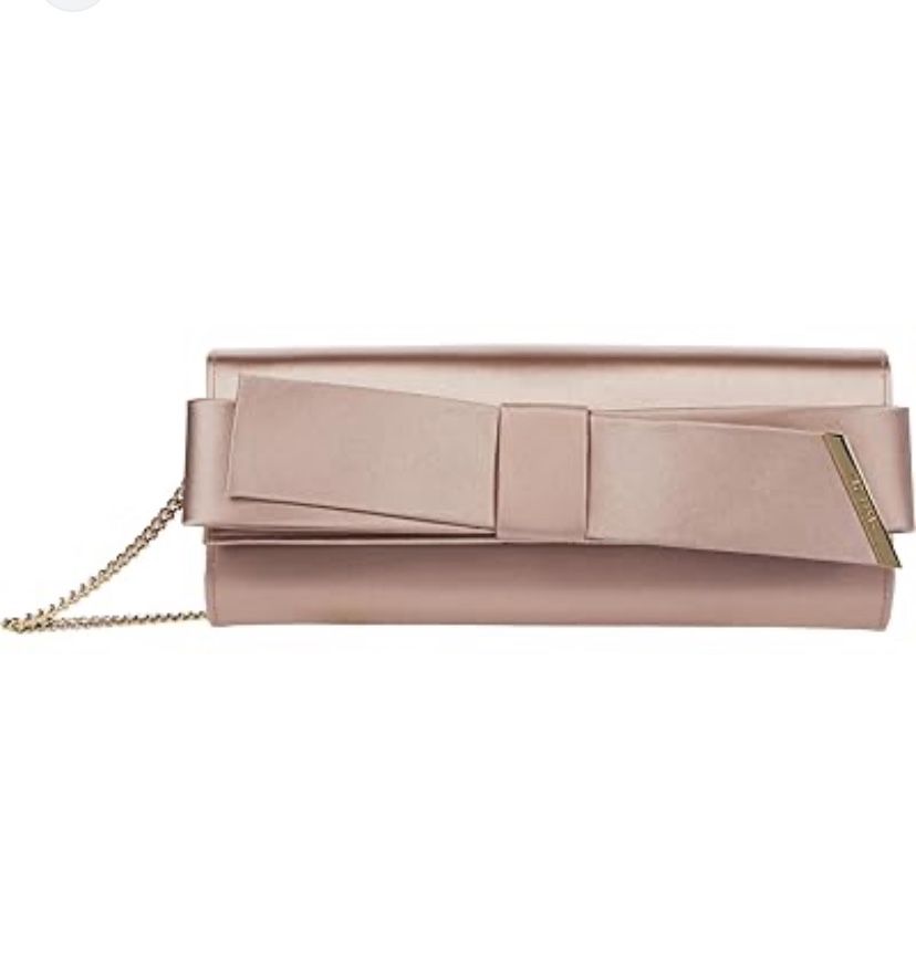 TED BAKER Satin Bow Clutch Pink Purse