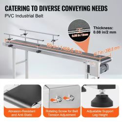 202#Belt Conveyor, 59 x 15.7 inch Conveyor Table, Heavy Duty Stainless Steel Motorized Belt Conveyor for Inkjet Coding Applications Powered PVC Belt A