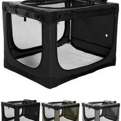 Veraste 42 Inch Collapsible Travel Dog Crate for Medium Large Dogs, Portable Dog Crate 4-Door Foldable Soft Kennel with Chew-Proof Mesh Windows for In