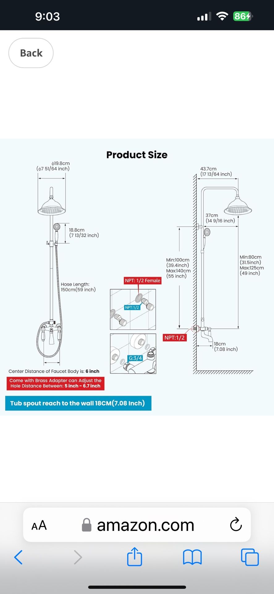 gotonovo Brushed Nikcel Shower Faucet 8-inch Shower Head Fixture with  Handheld Spray Double Lever Handle