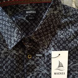 Maenza Slim Fit Black & Grey Dress Shirt