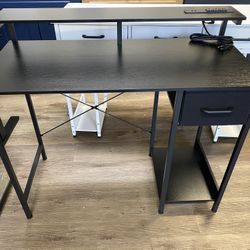 Gaming Desk with LED Lights & Power Outlet, 48 Inch Computer Desk with Drawer