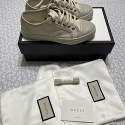 Authentic Gucci Sneakers / GG Low Canvas ‘ Cotton Washed-White 
